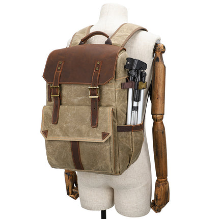 New Photography Bag, Slr Digital Backpack, Waterproof, Large Capacity, Wax-Dyed Canvas Outdoor Camera Bag Storage