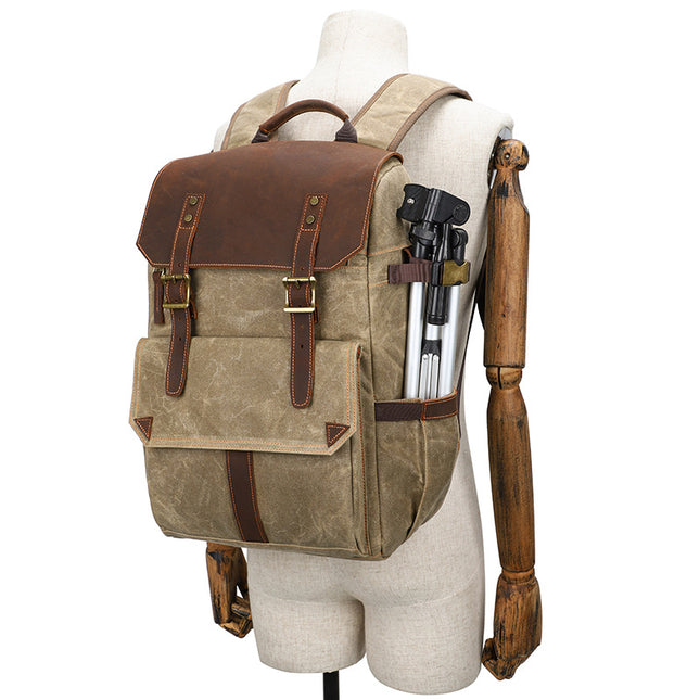 New Photography Bag, Slr Digital Backpack, Waterproof, Large Capacity, Wax-Dyed Canvas Outdoor Camera Bag Storage