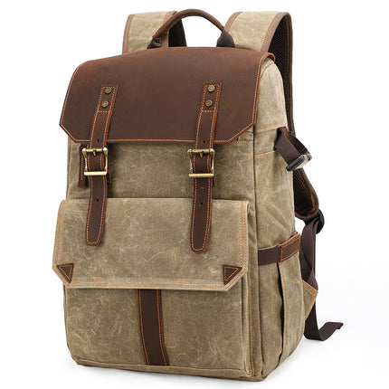 New Photography Bag, Slr Digital Backpack, Waterproof, Large Capacity, Wax-Dyed Canvas Outdoor Camera Bag Storage