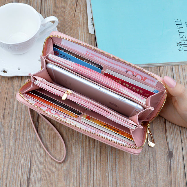 New women's wallet women's long zipper clutch fashion embroidered wallet large capacity soft leather change phone bag