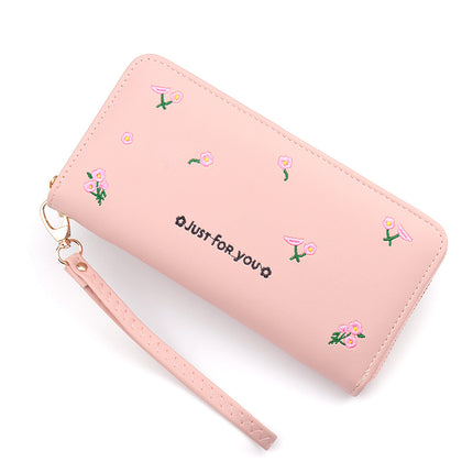 New women's wallet women's long zipper clutch fashion embroidered wallet large capacity soft leather change phone bag