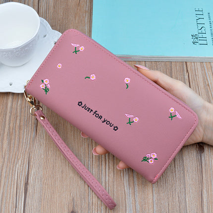 New women's wallet women's long zipper clutch fashion embroidered wallet large capacity soft leather change phone bag