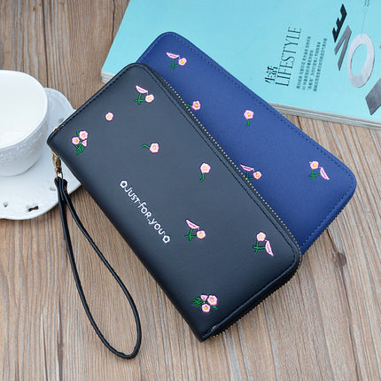 New women's wallet women's long zipper clutch fashion embroidered wallet large capacity soft leather change phone bag