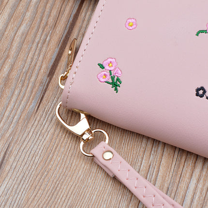 New women's wallet women's long zipper clutch fashion embroidered wallet large capacity soft leather change phone bag