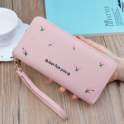New women's wallet women's long zipper clutch fashion embroidered wallet large capacity soft leather change phone bag