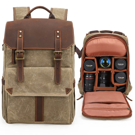 New Photography Bag, Slr Digital Backpack, Waterproof, Large Capacity, Wax-Dyed Canvas Outdoor Camera Bag Storage