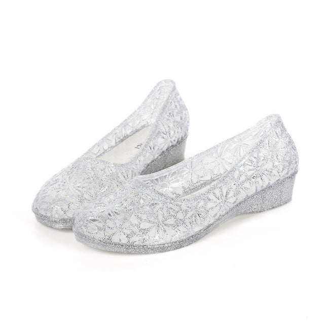 Summer New Non-Slip Sandals for Women Crystal Jelly Plastic Flats Bottom Hole Hollow Bird's Nest Deodorant Waterproof Beach Shoes