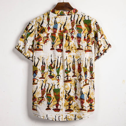 Cross-border Foreign Trade Explosions 2018 Summer Foreign Trade New Ethnic Style Short-sleeved Shirt Men's Floral Short-sleeved Shirt Men's