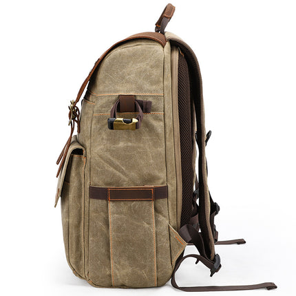 New Photography Bag, Slr Digital Backpack, Waterproof, Large Capacity, Wax-Dyed Canvas Outdoor Camera Bag Storage