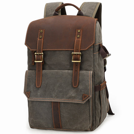 New Photography Bag, Slr Digital Backpack, Waterproof, Large Capacity, Wax-Dyed Canvas Outdoor Camera Bag Storage