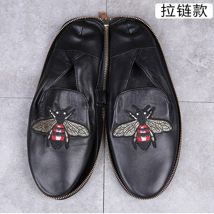 Men's Folding Wallet Shoes Genuine Leather Shoes Loafers British Korean Style Slip-on Portable Travel Shoes