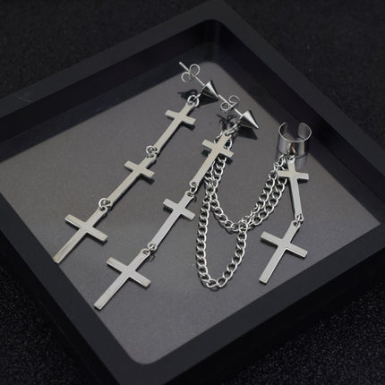 Cross earring earring chain personalized asymmetric earbone chain earring earring wholesale small public network red ear jewelry