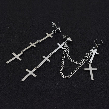 Cross earring earring chain personalized asymmetric earbone chain earring earring wholesale small public network red ear jewelry