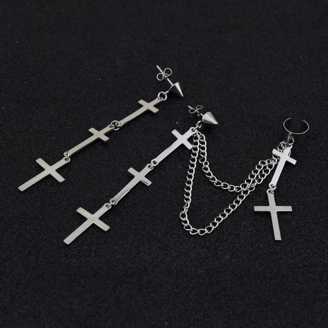 Cross earring earring chain personalized asymmetric earbone chain earring earring wholesale small public network red ear jewelry