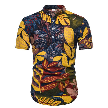 Amazon Foreign Trade EBAY AliExpress Explosions Men's Short-sleeved Men's Shirt Floral Men's Short-sleeved Shirt Men