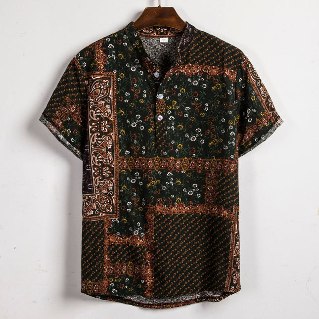 Cross-border foreign trade 2019 summer new men's plus size floral short-sleeved shirt short-sleeved shirt men