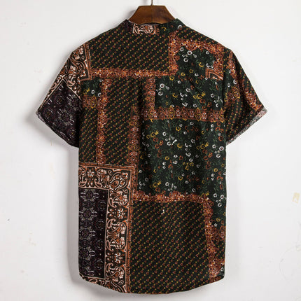 Cross-border foreign trade 2019 summer new men's plus size floral short-sleeved shirt short-sleeved shirt men