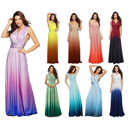 Amazon Ebay Cross-border Explosions Multi-wear Cross Backless Sexy Strap Gradient Dress Dress