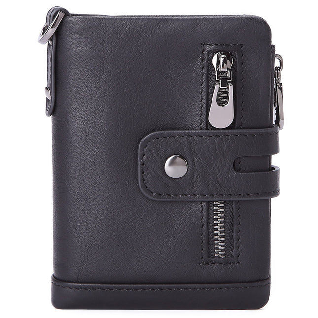 Cross-border Hot Selling Men's Cowhide Fashion Business Casual Multi-card Short Leather Wallet Zipper Card Bag Coin Purse