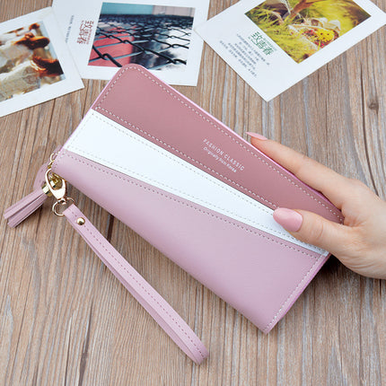 New Women's Wallet Women's Long Zipper Clutch Wallet Korean Style Contrast Color Stitching Large Capacity Change Mobile Phone Bag