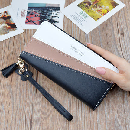 New Women's Wallet Women's Long Zipper Clutch Wallet Korean Style Contrast Color Stitching Large Capacity Change Mobile Phone Bag