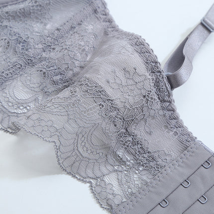 French Style Underwear Women's Summer Small Chest Non-Sponge Hollow Bra Perspective Sexy Lace Ultra-thin Bra Set for Women