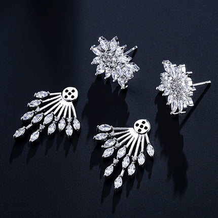 RAKOL European and American Fashion Niche Design Geometric Flower Earrings Women's Light Luxury Atmospheric Full Set Zircon Earrings