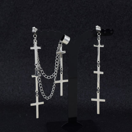 Cross earring earring chain personalized asymmetric earbone chain earring earring wholesale small public network red ear jewelry