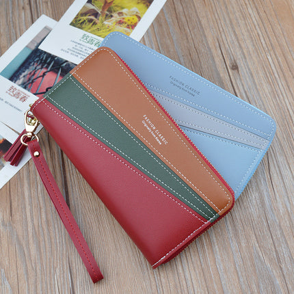 New Women's Wallet Women's Long Zipper Clutch Wallet Korean Style Contrast Color Stitching Large Capacity Change Mobile Phone Bag
