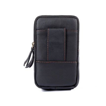 New multi-functional leather lock three-layer waist bag cowhide mobile phone waist bag men wear belt vertical mobile phone bag wholesale