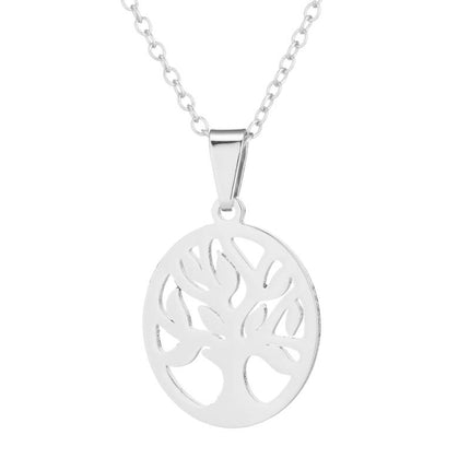 Japanese and Korean style simple round hollow life tree stainless steel stud earrings women's fashion clavicle chain wholesale