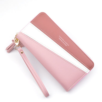 New Women's Wallet Women's Long Zipper Clutch Wallet Korean Style Contrast Color Stitching Large Capacity Change Mobile Phone Bag