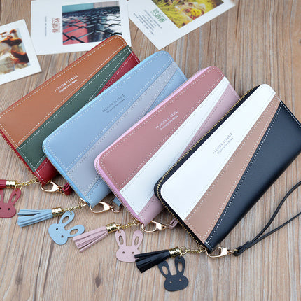 New Women's Wallet Women's Long Zipper Clutch Wallet Korean Style Contrast Color Stitching Large Capacity Change Mobile Phone Bag