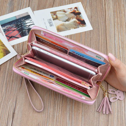 New Women's Wallet Women's Long Zipper Clutch Wallet Korean Style Contrast Color Stitching Large Capacity Change Mobile Phone Bag