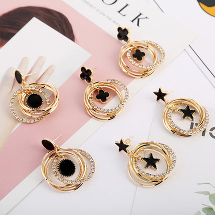 925 Silver Needle Oil Lucky Grass Star Earrings Korean Ins Internet Celebrity Elegant Slimming Earrings Women's Jewelry