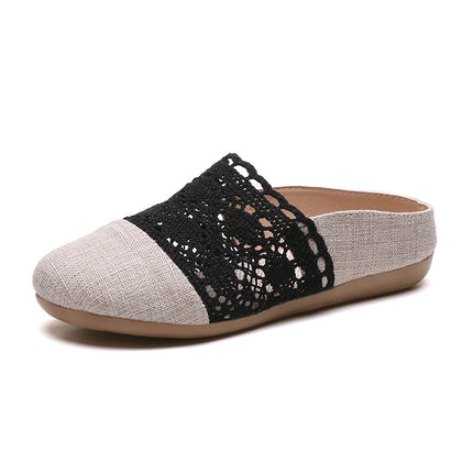 2024 Summer and Autumn Mori Women's Hollow Cotton and Linen Solid Color Baotou Slippers Mori Internet Celebrity Same Style Soft Girl Slippers