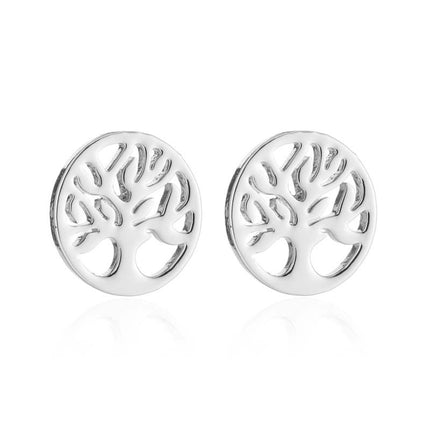 Japanese and Korean style simple round hollow life tree stainless steel stud earrings women's fashion clavicle chain wholesale