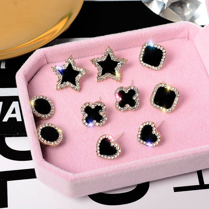925 Silver Needle Oil Lucky Grass Star Earrings Korean Ins Internet Celebrity Elegant Slimming Earrings Women's Jewelry