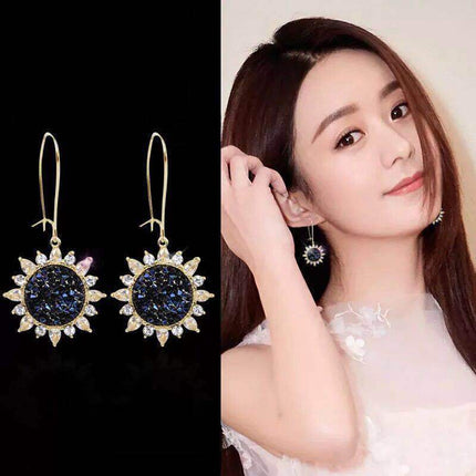 925 Silver Needle Oil Lucky Grass Star Earrings Korean Ins Internet Celebrity Elegant Slimming Earrings Women's Jewelry