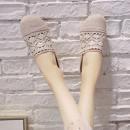 2024 Summer and Autumn Mori Women's Hollow Cotton and Linen Solid Color Baotou Slippers Mori Internet Celebrity Same Style Soft Girl Slippers