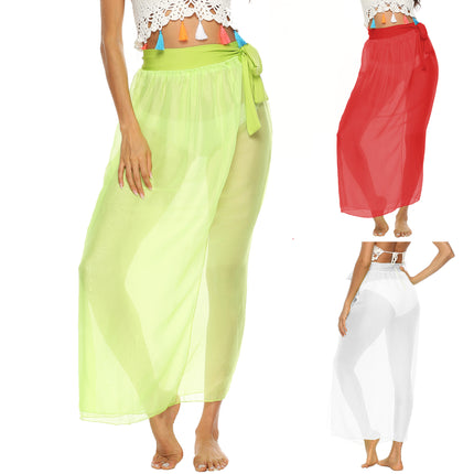 European and American Women's One-Piece Strappy Beach Skirt Tencel Chiffon Light and See-Through Sexy Skirt A6206