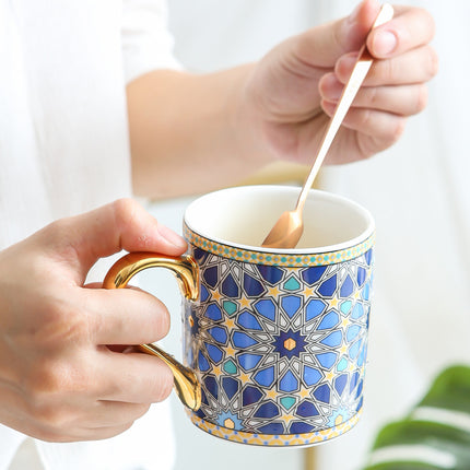 Moroccan Style Gold Ceramic Coffee Mug Office Water Cup Home Breakfast Milk Cup Couple Creative Gift