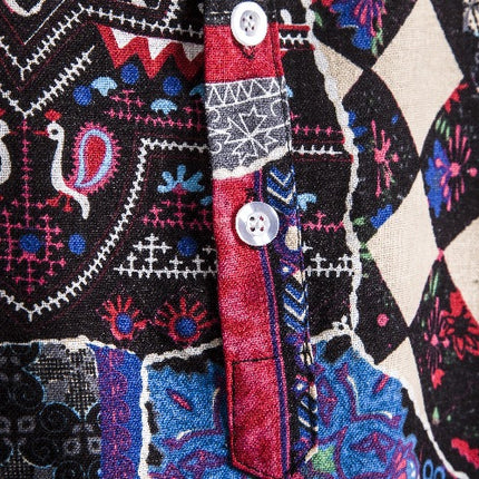 Cross-border 2019 African ethnic style dark flower series cabbage style characteristic linen stand collar printed short sleeve shirt