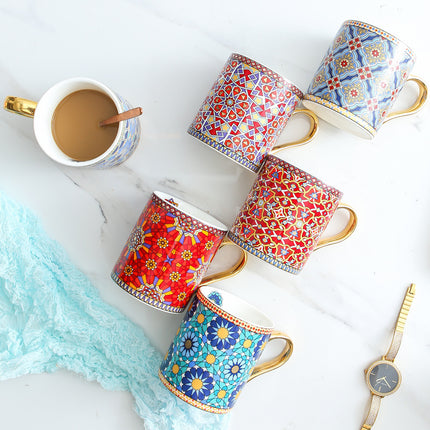 Moroccan Style Gold Ceramic Coffee Mug Office Water Cup Home Breakfast Milk Cup Couple Creative Gift