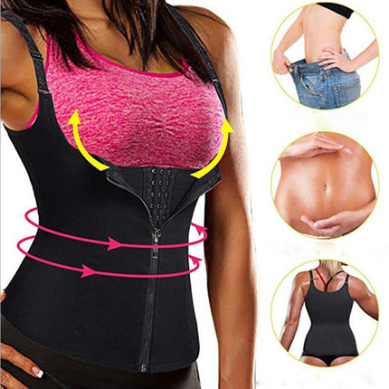 European and American plastic waist belly contracting sweat zipper vest neoprene figure Management Women's Fitness sports waist shaping clothes