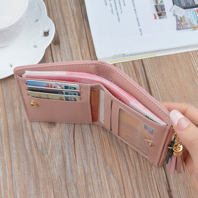 New Women's Wallet Women's Short Wallet Female Student Japanese and Korean Style Fashion Mini Small Wallet Zipper Tassel Coin Purse