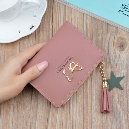 New Women's Wallet Women's Short Wallet Female Student Japanese and Korean Style Fashion Mini Small Wallet Zipper Tassel Coin Purse