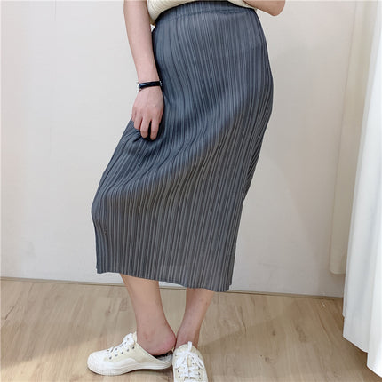 Summer New Elegant Miyake Skirt Casual Pleated Slim Long High Elastic Pleated Hip Skirt One Step Skirt