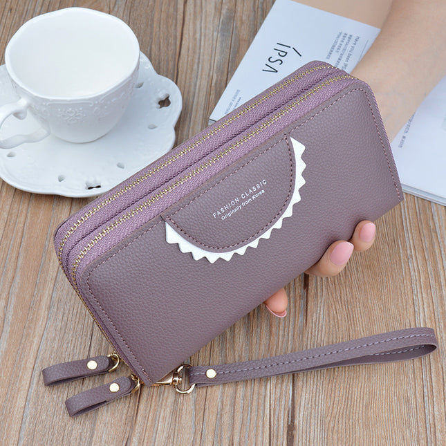 New Double Zipper Wallet Women's Long Clutch Wallet Mother's Double-Layer Large Capacity Lychee Pattern Change Mobile Phone Bag
