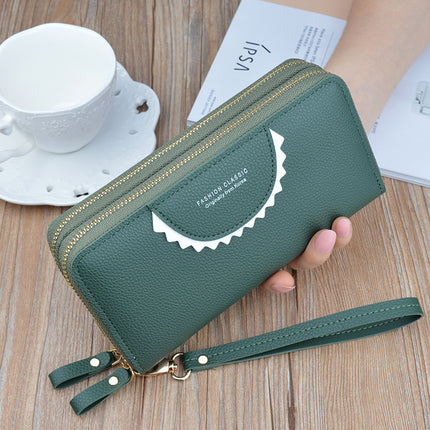 New Double Zipper Wallet Women's Long Clutch Wallet Mother's Double-Layer Large Capacity Lychee Pattern Change Mobile Phone Bag